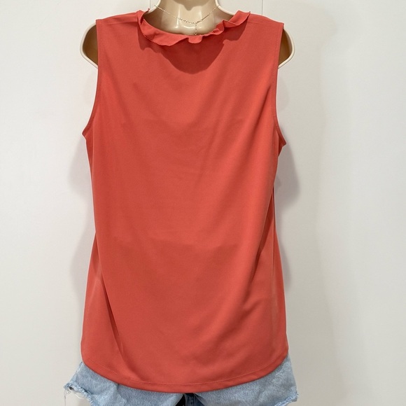 Ann Taylor Coral Ruffle V-Neck Blouse Small Sleeveless Summer Chic Workwear New - Picture 8 of 9